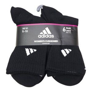 Adidas Womens Cushioned Crew Socks 6-Pack Shoe Size 5-10 Aeroready Black
